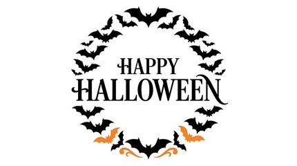 Fototapeta premium Happy halloween typography surrounded by a circular wreath of bats