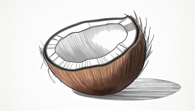 coconut half shell drawn in single line on white background
