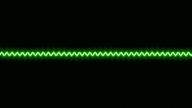 A horizontal emerald green zigzag bolt glowing with electrical energy against a solid black background