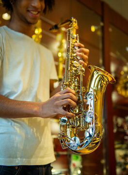Golden Saxophone Closeup.
