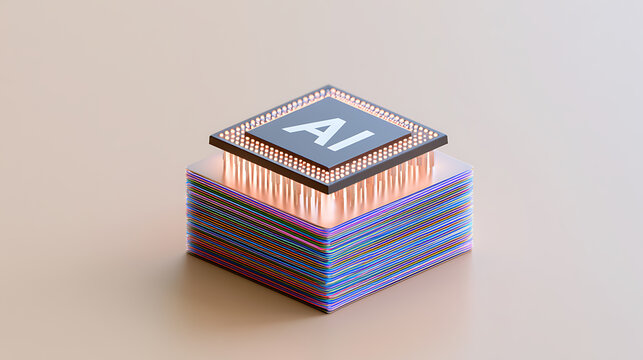 Abstract visual of a central processing unit (CPU) with AI letters, symbolizing advanced technology and data processing