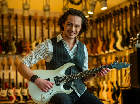 Smiling Electric Guitarist.