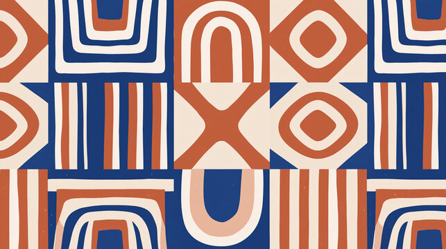 Abstract Geometric Pattern with Modern Terracotta and Blue Shapes