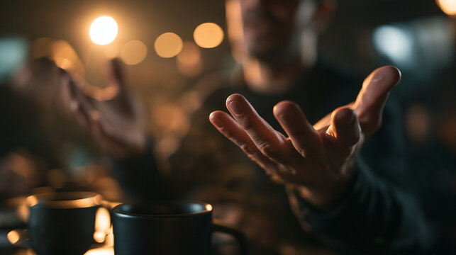Close-Up of Man Gesturing During Expressive Conversation