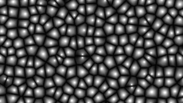 Grayscale voronoi cellular texture moving in smooth organic pattern, seamless loop animated background