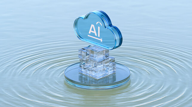 Artificial Intelligence Cloud Computing Concept on Water with Ripples: Modern Data Storage and Processing Technology