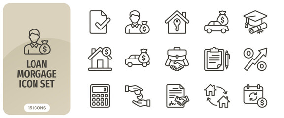 Fototapeta premium Loan and mortgage line icons set