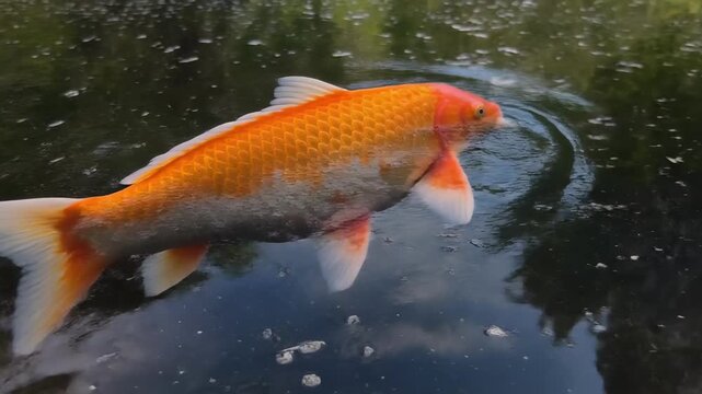 goldfish swimming in pond close up underwater
