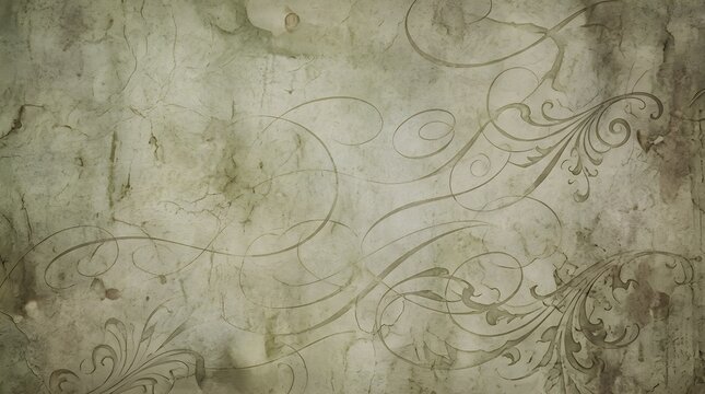 Vintage parchment background with floral swirls, antique paper texture with elegant filigree, aged sepia backdrop for scrapbooking and art
