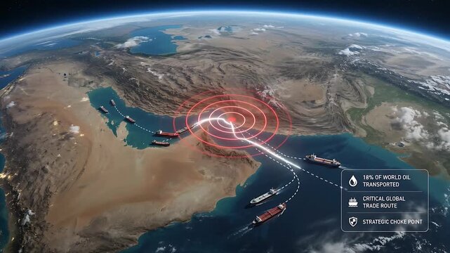 Middle East Oil Transportation Through the Strait of Hormuz Aerial View Illustration.