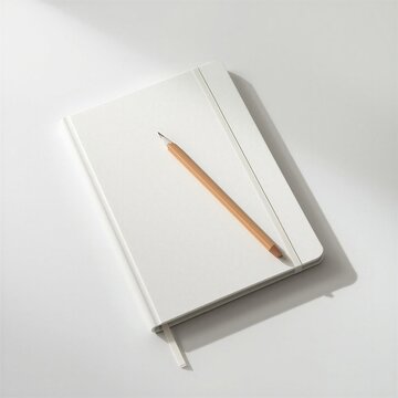 L&aacute;piz de Madera sobre Cuaderno Blanco Abierto: Concepto de Educaci&oacute;n y Creatividad

