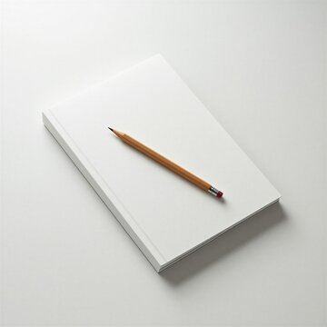 L&aacute;piz de Madera sobre Cuaderno Blanco Abierto: Concepto de Educaci&oacute;n y Creatividad

