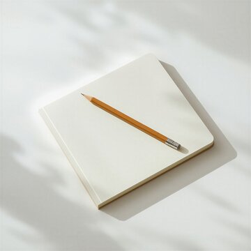 L&aacute;piz de Madera sobre Cuaderno Blanco Abierto: Concepto de Educaci&oacute;n y Creatividad

