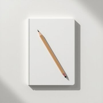 L&aacute;piz de Madera sobre Cuaderno Blanco Abierto: Concepto de Educaci&oacute;n y Creatividad

