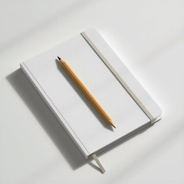 L&aacute;piz de Madera sobre Cuaderno Blanco Abierto: Concepto de Educaci&oacute;n y Creatividad

