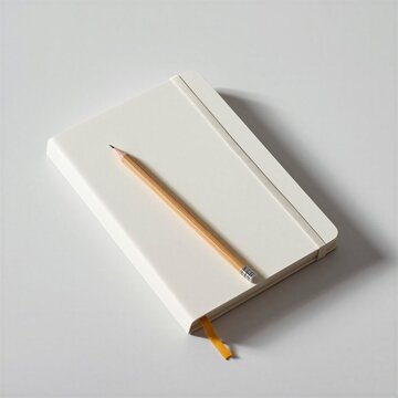L&aacute;piz de Madera sobre Cuaderno Blanco Abierto: Concepto de Educaci&oacute;n y Creatividad

