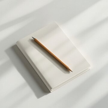 L&aacute;piz de Madera sobre Cuaderno Blanco Abierto: Concepto de Educaci&oacute;n y Creatividad

