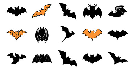 Obraz premium A collection of various halloween bat silhouettes and icon designs isolated on a plain white background for holiday decoration