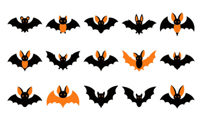 Fototapeta premium A collection of various halloween bat icons featuring different wing shapes and orange and black color combinations for design