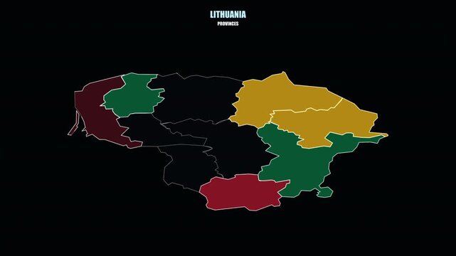Lithuania World Map with Glowing Provinces Forming National Outline