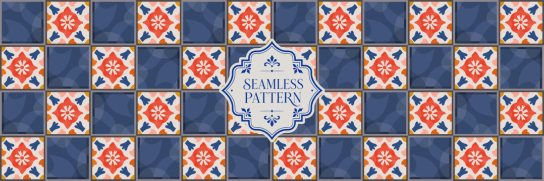 Italian tile. Seamless pattern. Vector illustration of floral Mediterranean tiles and mosaic, hand drawn ornament, Amalfi ceramics for background, fabric, packaging or banner