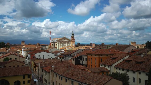 Scenic vista from the historic fortification towers across the sprawling old town of Cittadella in Veneto.