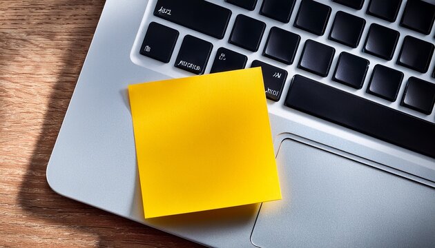 yellow sticky note with laptop office desk