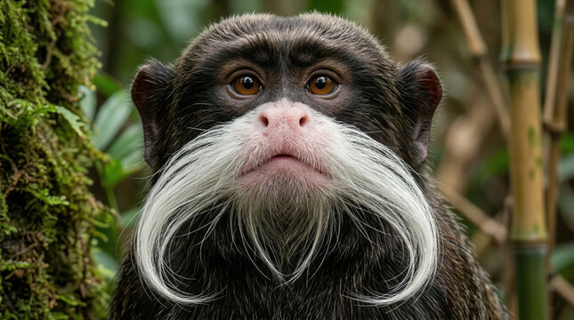 Emperor tamarin portrait closeup in the amazon rainforest