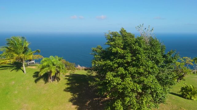 Panoramic vista from Mount Dillon Top of the World lookout above Castara Tobago Caribbean coastline