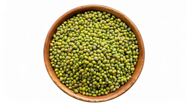 top down view of a circular heap of raw green mung beans isolated organic dry pulses for healthy cooking plant based protein and vegetarian nutrition high quality legumes