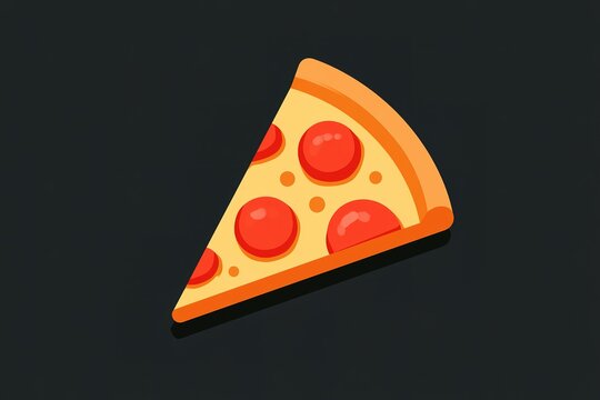 Single appetizing slice of pepperoni pizza on black background featuring melted cheese and spicy meat toppings flat icon.