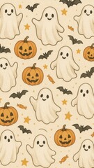 Fototapeta premium Cute Halloween ghost pattern mobile wallpaper