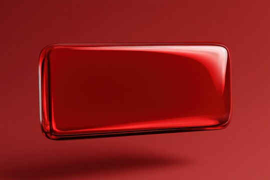 Glossy red glass rounded rectangular plate isolated on dark red background for digital web interface or product display.