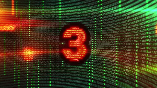 Countdown formed by red binary code on a green data stream background