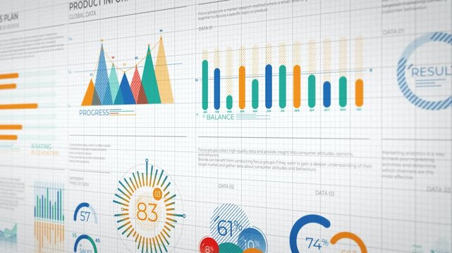 Animated business infographics with different types of data