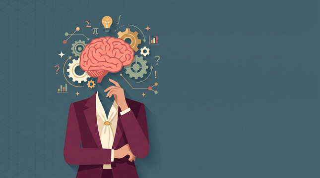 Businesswoman Thinking with Brain Gears Ideas and Creative Problem Solving Concept 