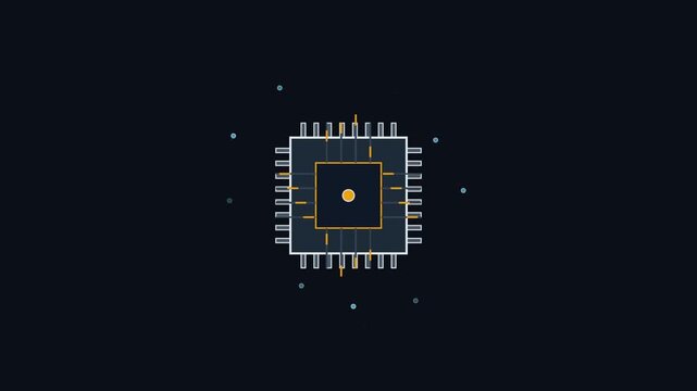 Microchip CPU Processor Icon Animation Isolated on Dark Background