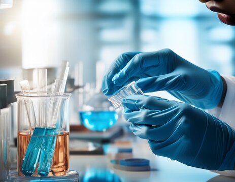 hands of a researcher carrying out scientific research in a lab