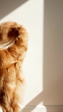 Close up of a golden retriever dog's tail wagging, natural light