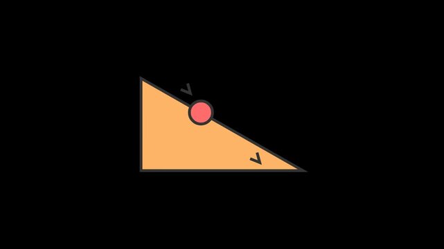 Orange right triangle shape with a red circle point and small arrow indicators on a black background for geometric design and educational math concepts