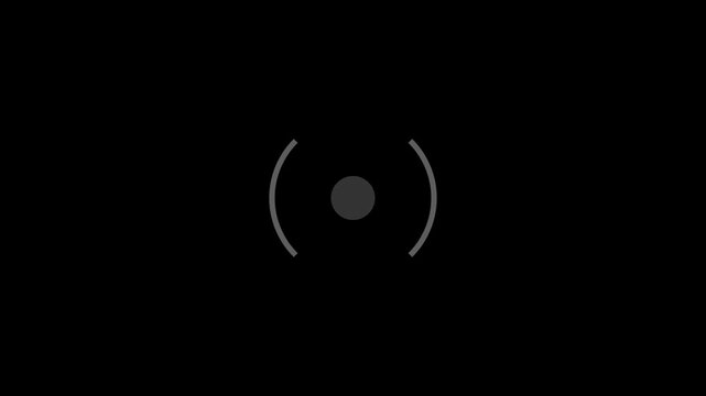 Minimalist digital loading symbol with a central dot and curved brackets on a black background for web and app interface design