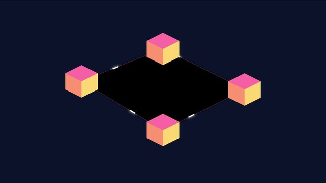 Isometric 3 d cube network connection motion on dark animation 4k background, cubes