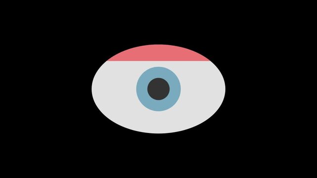 Minimalist eye illustration with pink eyelid and blue iris on a simple black background