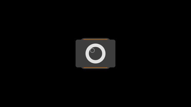 Minimalist digital camera icon representing photography and media capture in a simple flat design style on a dark background