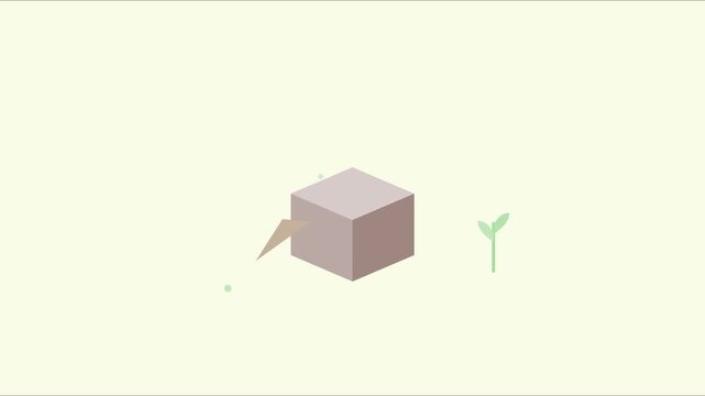 Minimalist isometric plant growing from cube animation for sustainable business and eco-friendly growth concepts 4k