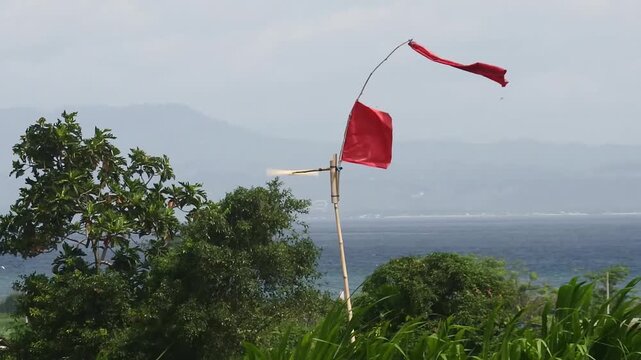 bamboo propellers to repel birds in the fields