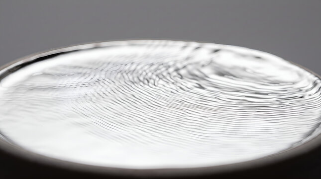 Macro view of circular water ripples on a clear liquid surface with neutral background