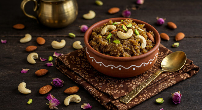 bowl of traditional Indian dessert halwa 