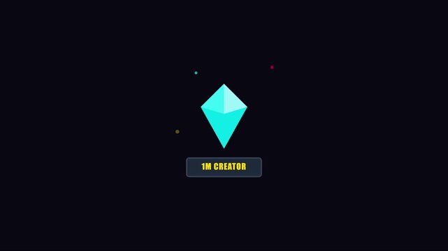 1 m creator animation with glowing diamond and minimalist motion for social media milestone celebration 4k