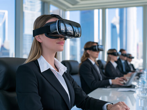Diverse Business Team Testing Virtual Reality Authentic Corporate Innovation Tech Realism Collaboration Office